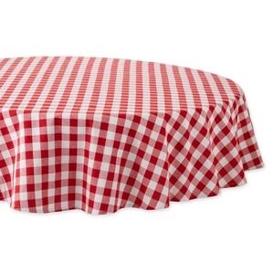 70" Round Checkered Tabletop Collection 100% Cotton, Machine Washable, Red